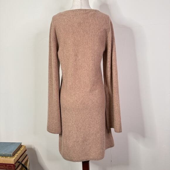 Naadam 100% Cashmere Mini Sweater Dress Sand Beige Size L NWT Button Minimalist - Picture 6 of 9
